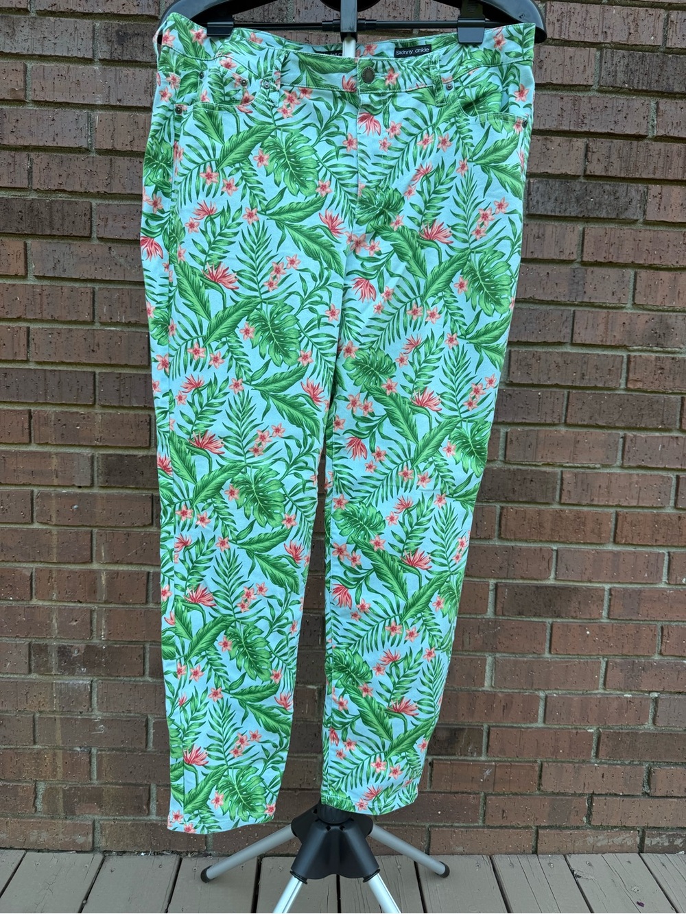 Needle & Cloth Tropical Skinny Ankle Pants Women's Size 16 Stretch Green Blue
